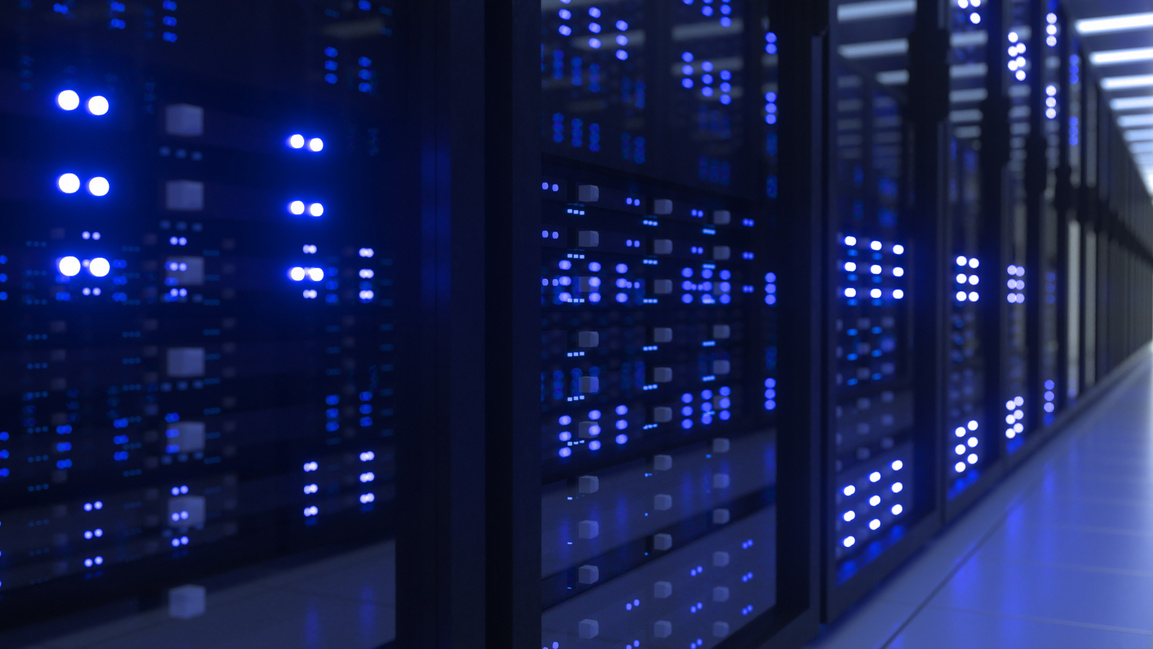 Data Center Computer Racks in Network Security Server Room Crypt